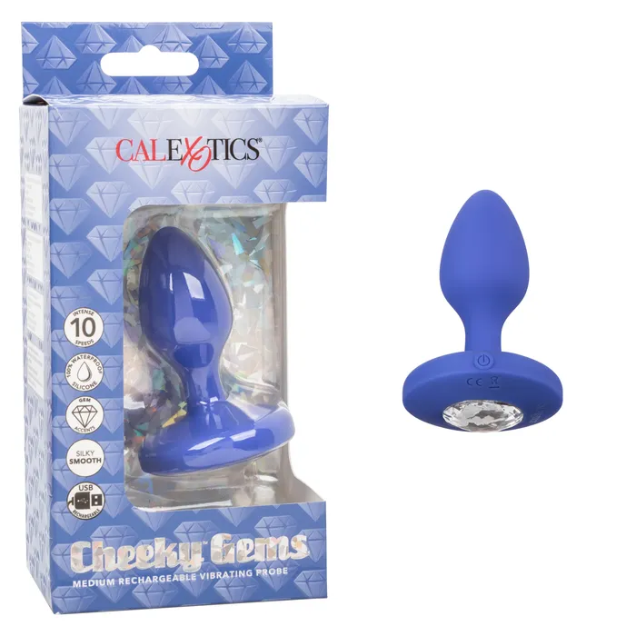 Anal Cheeky Gems Medium Rechargeable Vibrating Probe Blue Calexotics