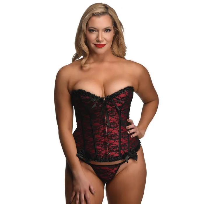 Master Series Teddies And Bodies Scarlet Seduction Laceup Corset and Thong