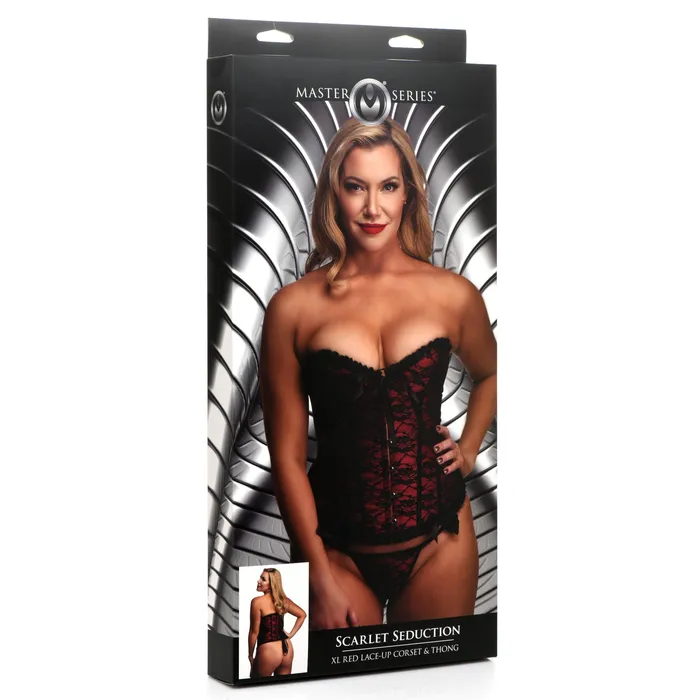 Master Series Teddies And Bodies | Scarlet Seduction Lace-up Corset and Thong