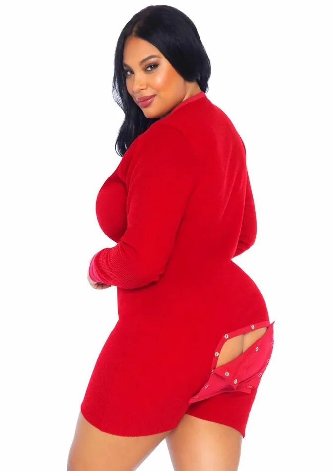 Leg Avenue Brushed Rib Romper Long Johns with Cheeky Snap Closure Back Flap | Leg Avenue Female Sex Toys