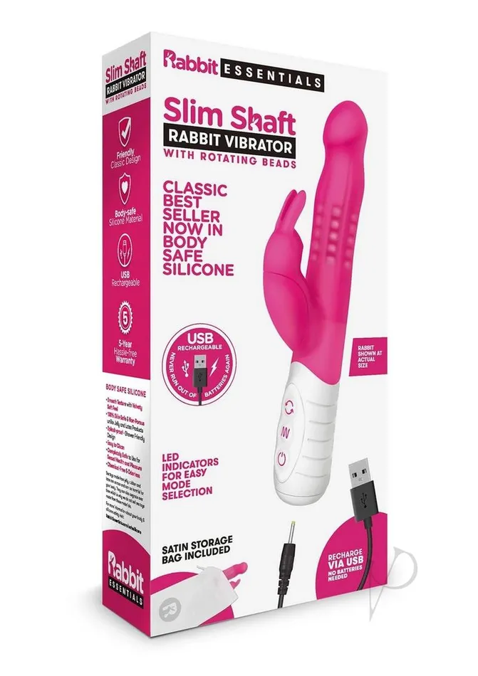 Rabbit Essentials Female Sex Toys | Rabbit Essentials Silicone Rechargeable Slim Shaft Rabbit Vibrator