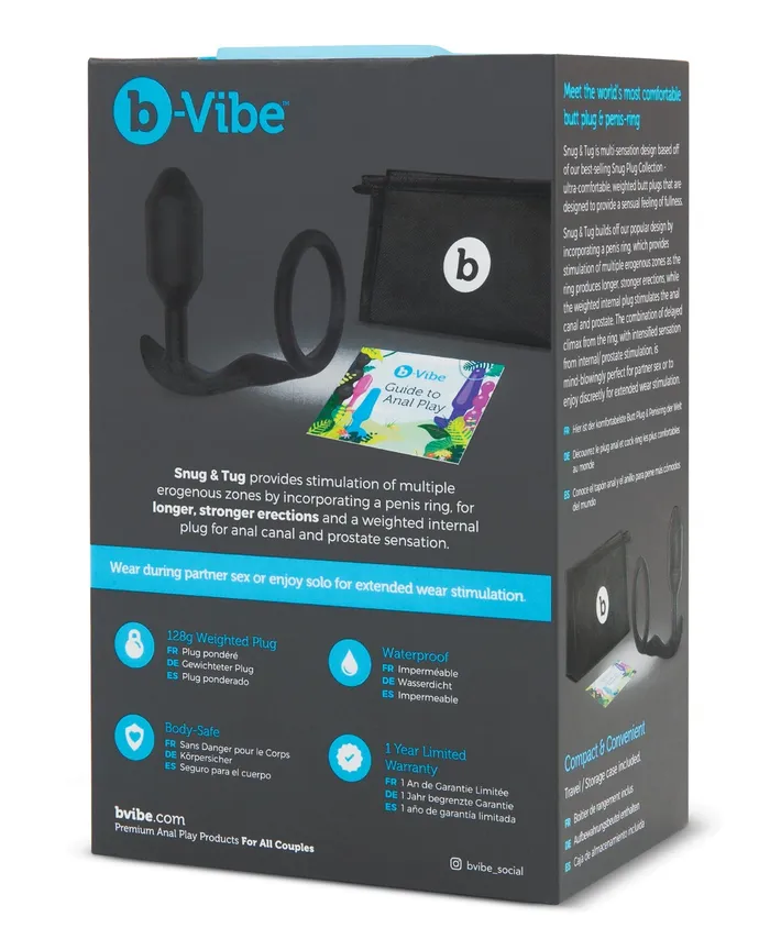 b-Vibe Snug & Tug Weighted Silicone & Penis Ring - 128 g Black | b-Vibe Male Sex Toys