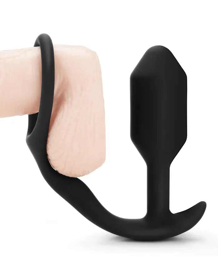 b-Vibe Snug & Tug Weighted Silicone & Penis Ring - 128 g Black | b-Vibe Male Sex Toys