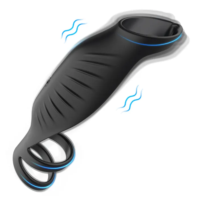 9 Modes Vibrating Triple Cock Ring Extender Sleeve for Longer Erection Sorlove Male Sex Toys