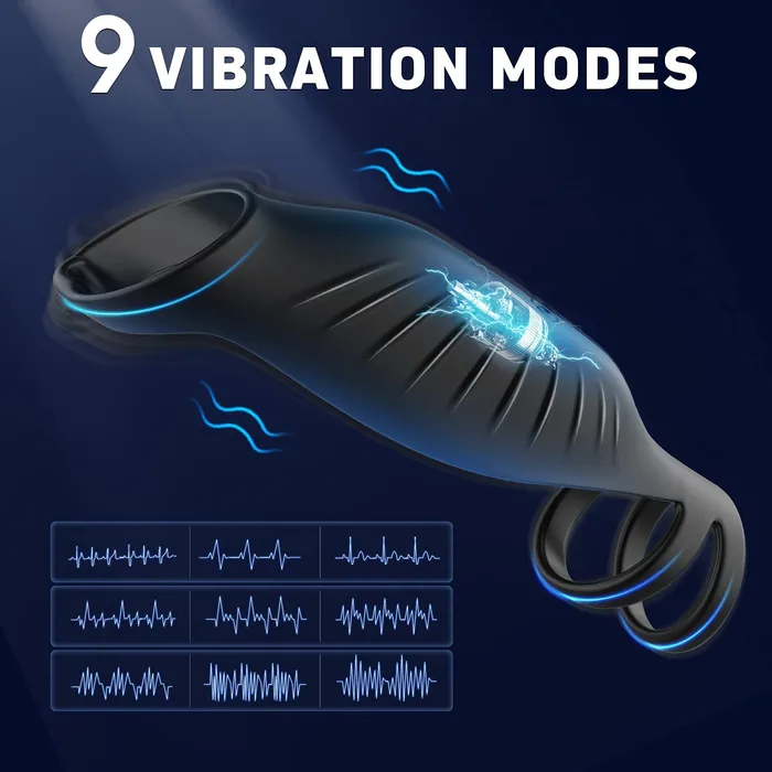 9 Modes Vibrating Triple Cock Ring Extender Sleeve for Longer Erection Sorlove Male Sex Toys