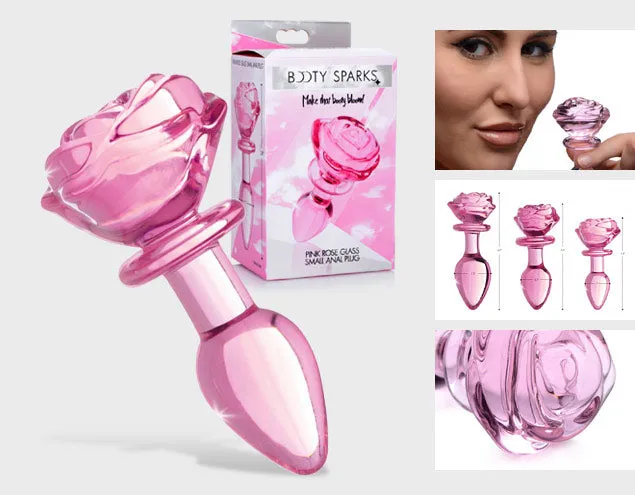Anal Nice and nasty Bz BOOTY SPARKS Pink Rose Glass Anal Plug Small