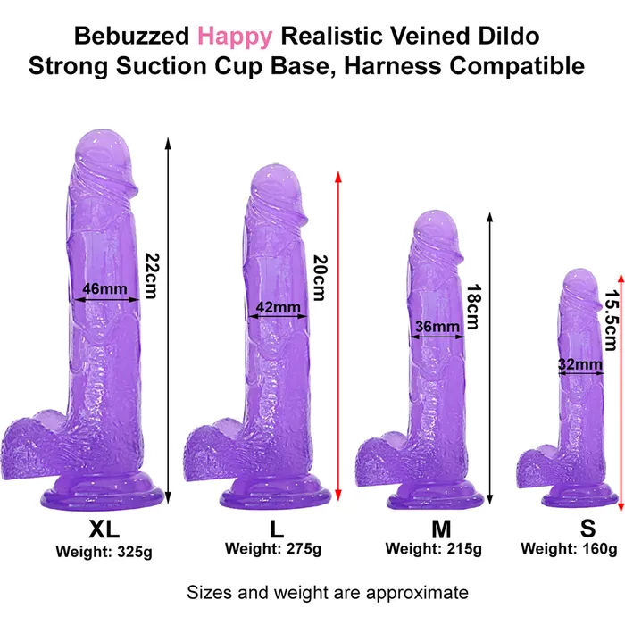 BeBuZZed Dildos Bebuzzed Happy 7 Realistic Dildo Veined Balls Suction Cup Purple