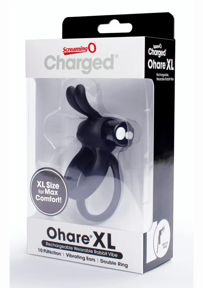 Charged Couples Charged Ohare XL Silicone USB Rechargeable Wearable Rabbit Vibrating Cock Ring Black Individual