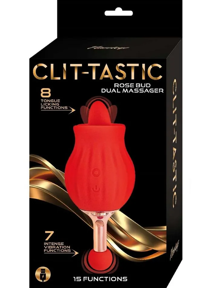 ClitTastic Rose Bud Dual Massager Rechargeable Silicone with Clitoral Stimulator ClitTastic Female Sex Toys