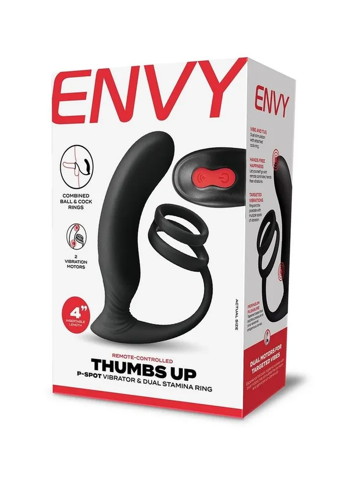 Envy Toys Thumbs Up Remote Controlled Rechargeable Silicone PSpot Vibrator and Dual Stamina Ring Envy Toys Female Sex Toys