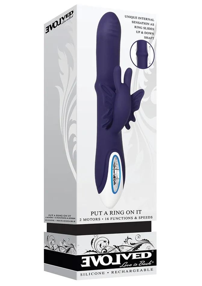 Evolved Female Sex Toys Put A Ring On It Rechargeable Silicone Vibrator with Sliding Shaft Ring