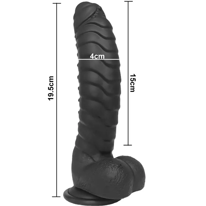 Female Sex Toys BeBuZZed Bebuzzed Dino Ribbed Dildo with Balls Suction Cup Base Black