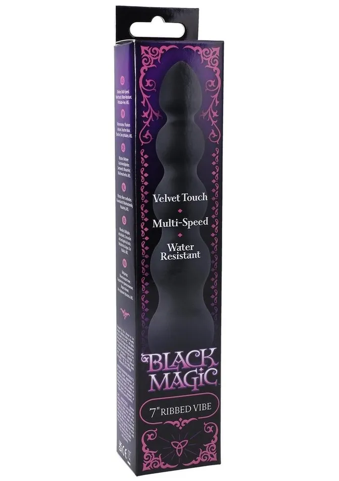 Female Sex Toys Doc Johnson Black Magic Ribbed Waterproof Vibrator