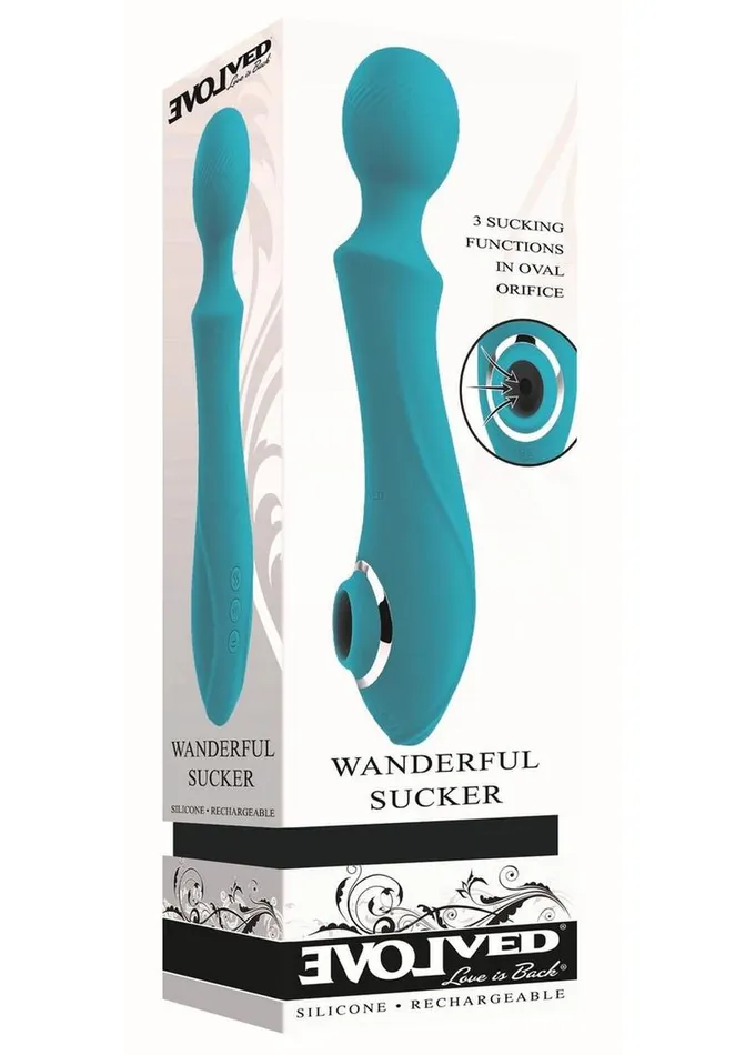 Female Sex Toys Evolved Wanderful Sucker Rechargeable Silicone Bodywand and Clitoral Stimulator