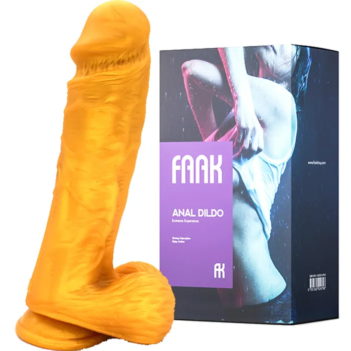 Female Sex Toys FAAK FAAKG117 25cm Large Realistic Veined Dildo Liquid Silicone Gold