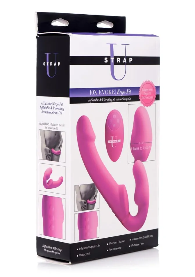 Female Sex Toys STRAP U Strap U Evoke Ergo Fit Inflatable and Vibrating Silicone Strapless StrapOn with Remote Control