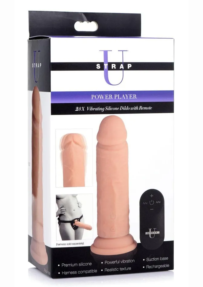 Female Sex Toys STRAP U Strap U Power Player 28x Vibrating Rechargeable Silicone Dildo with Remote Control