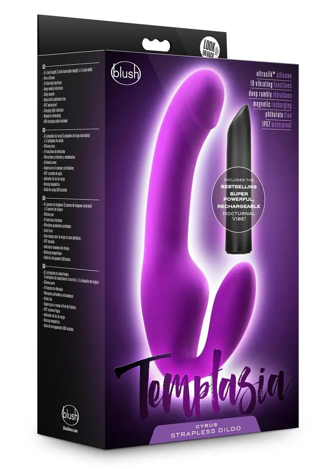 Female Sex Toys Temptasia Temptasia Cyrus Strapless Silicone Vibrating Dildo with Rechargeable Bullet