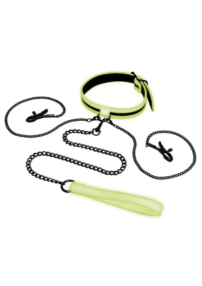 Female Sex Toys Whipsmart WhipSmart Glow In The Dark Collar with Nipple Clips and Leash