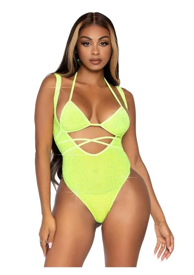 Leg Avenue Rhinestone Mesh Wrap Around Bikini Top and Suspender Bodysuit Leg Avenue Teddies And Bodies