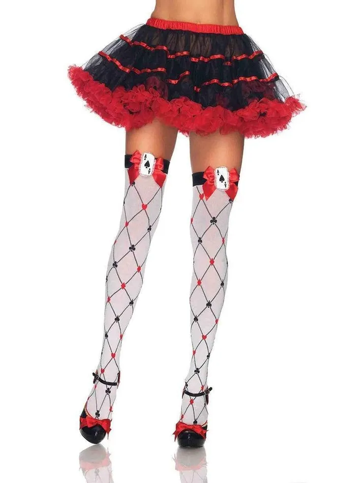 Leg Avenue Woven Diamond Card Suit Thigh High with Bow and Card Charm Leg Avenue Male Sex Toys