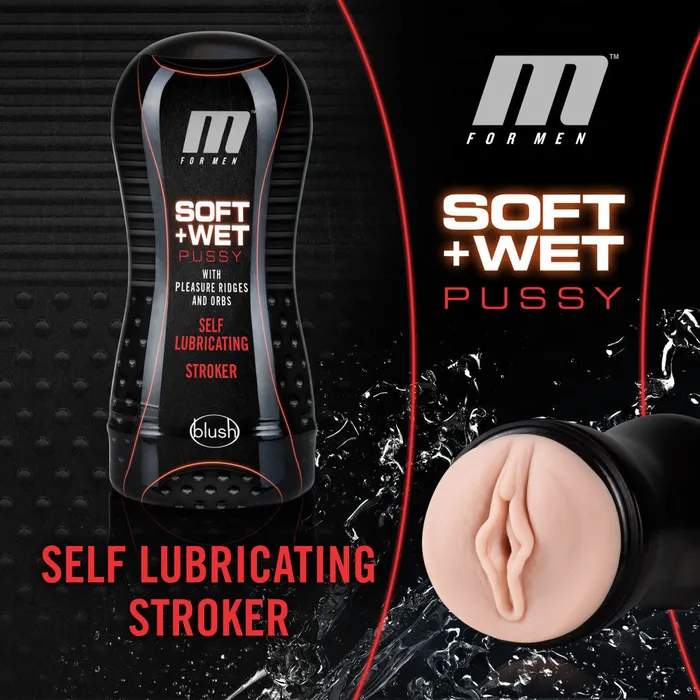 M for Men Male Sex Toys M for Men Soft and Wet Pussy w Pleasure Ridges Orbs Self Lubricating Stroker