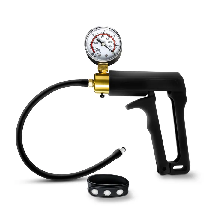 Male Sex Toys Performance Performance Gauge Pump Trigger w Silicone Tubing and Silicone Cock Strap