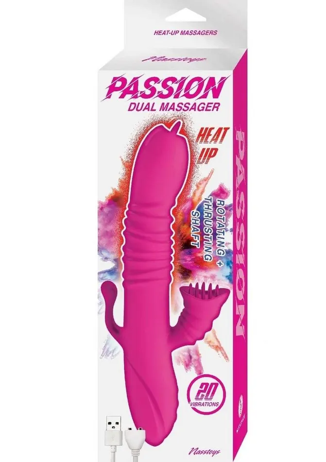 Nasstoys Female Sex Toys Passion Dual Massager Heat Up Rechargeable Silicone Rabbit Vibrator