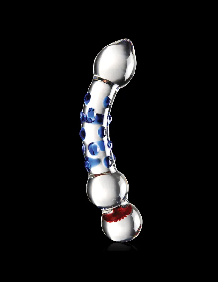 Pipedream Dildos Icicles No 18 Hand Blown Glass Massager w Blue Knobs