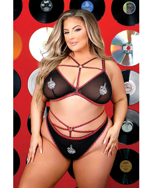 Plus Size Creepin It Real Black Caged Bralette Thong Panty Fantasy Lingerie Dildos