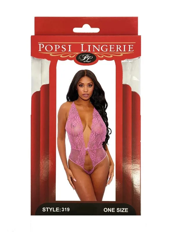 Popsi Lingerie Teddies And Bodies Sheer Pink Lace Teddy One Size