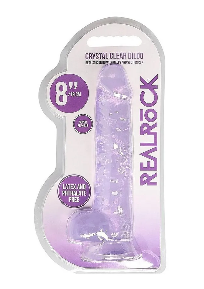 Real Rock Female Sex Toys Realrock Crystal Clear Dildo with Balls