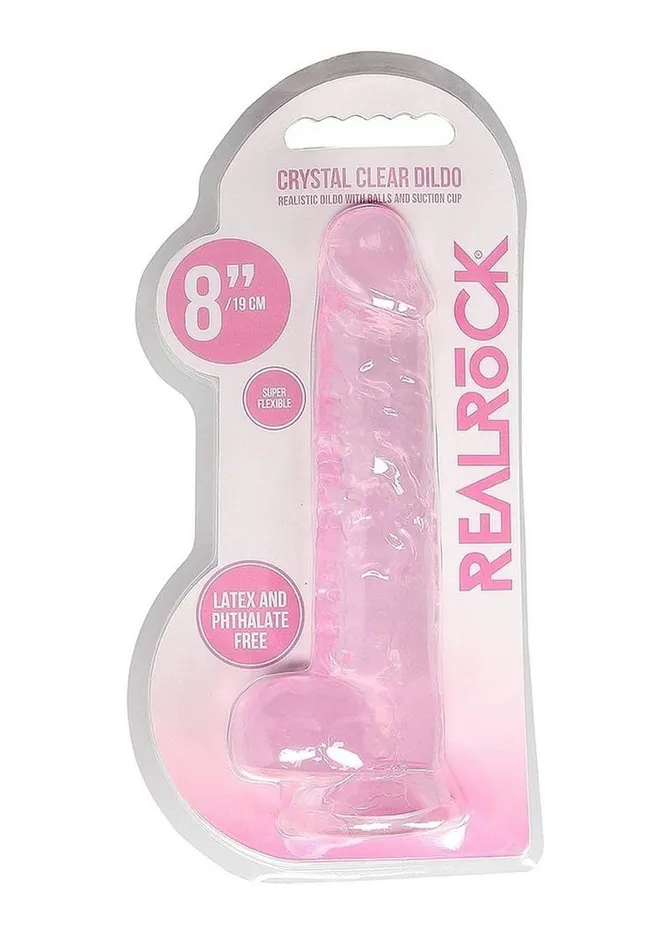 Real Rock Female Sex Toys Realrock Crystal Clear Dildo with Balls