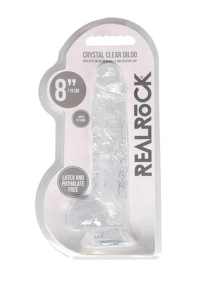 Real Rock Female Sex Toys Realrock Crystal Clear Dildo with Balls