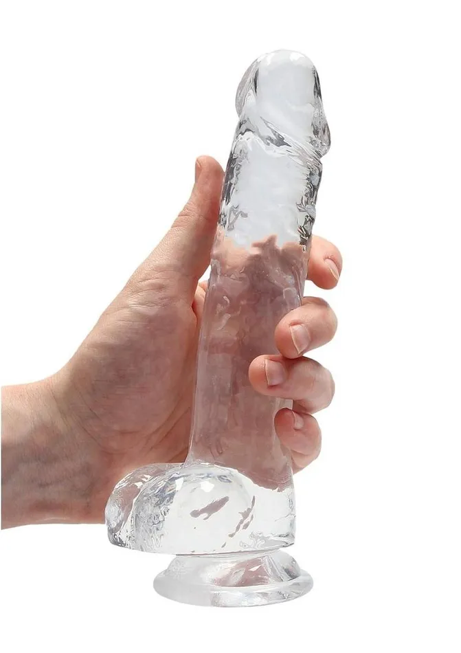 Real Rock Female Sex Toys Realrock Crystal Clear Dildo with Balls