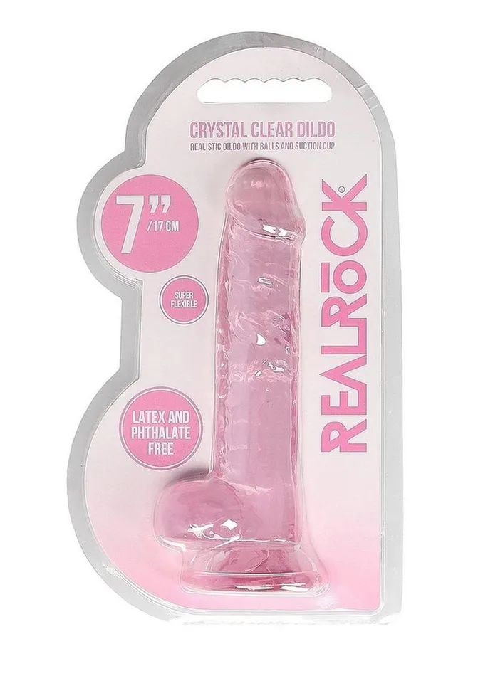 Real Rock Female Sex Toys Realrock Crystal Clear Dildo with Balls