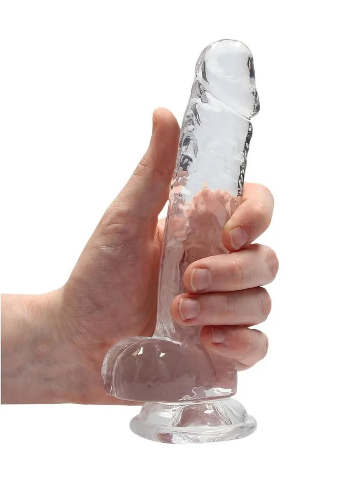 Real Rock Female Sex Toys Realrock Crystal Clear Dildo with Balls