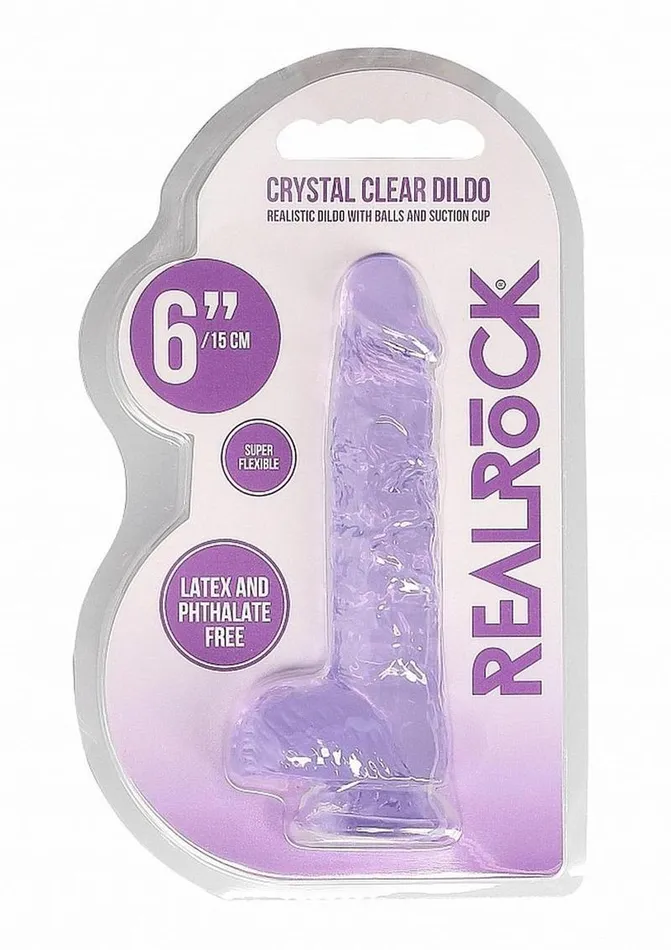 Real Rock Female Sex Toys Realrock Crystal Clear Dildo with Balls