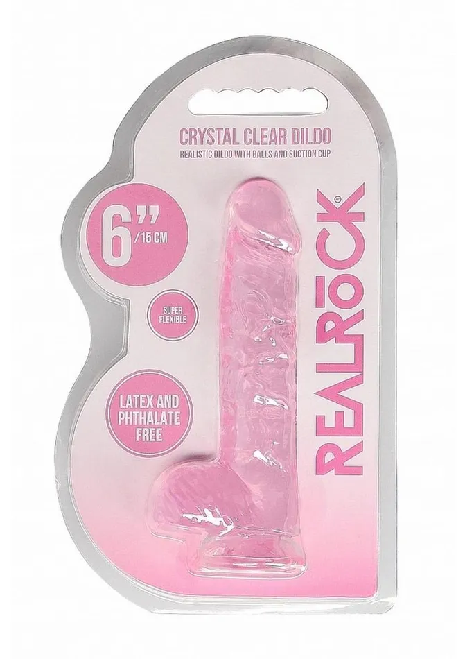 Real Rock Female Sex Toys Realrock Crystal Clear Dildo with Balls