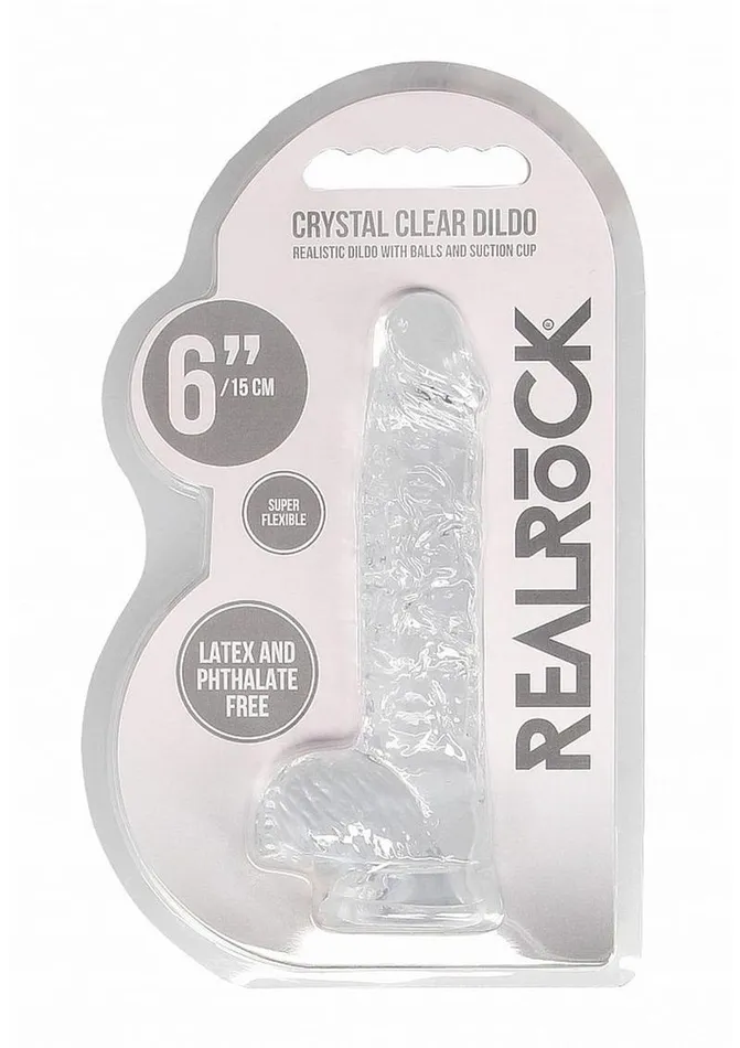 Real Rock Female Sex Toys Realrock Crystal Clear Dildo with Balls