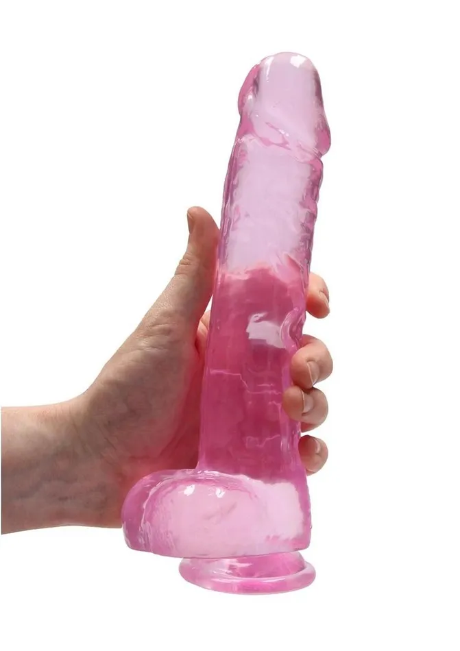 Real Rock Female Sex Toys Realrock Crystal Clear Dildo with Balls