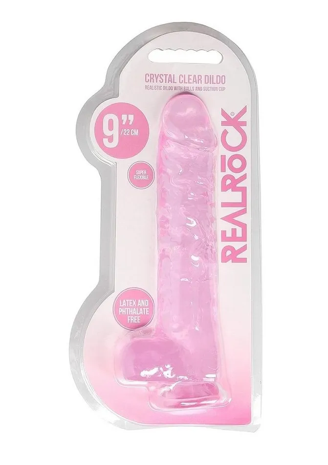 Real Rock Female Sex Toys Realrock Crystal Clear Dildo with Balls