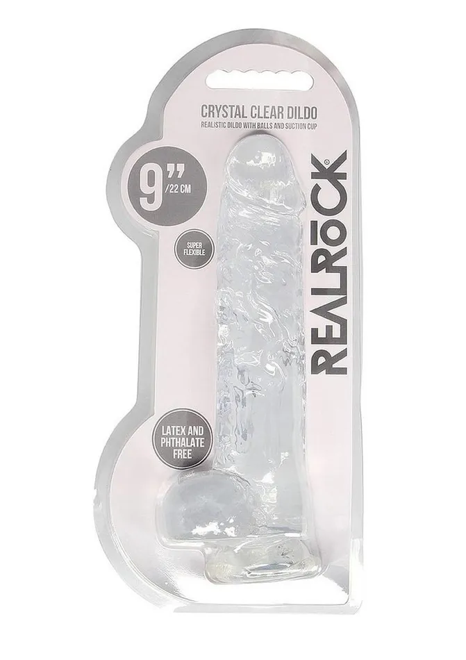 Real Rock Female Sex Toys Realrock Crystal Clear Dildo with Balls