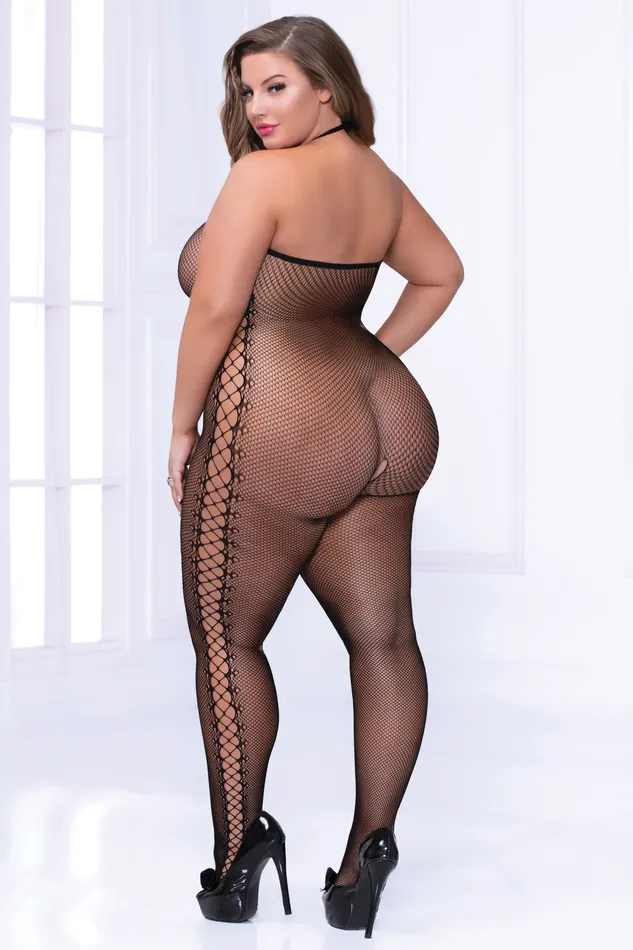 Seven Til Midnight Bodystockings Playsuits Cami Fishnet Bodystocking w Side Strappy Detail