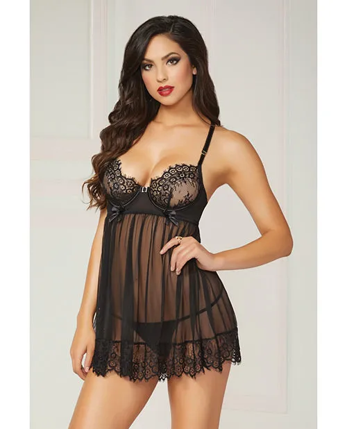 Seven Til Midnight Teddies And Bodies Eyelash Galloon Lace Mesh Babydoll Thong