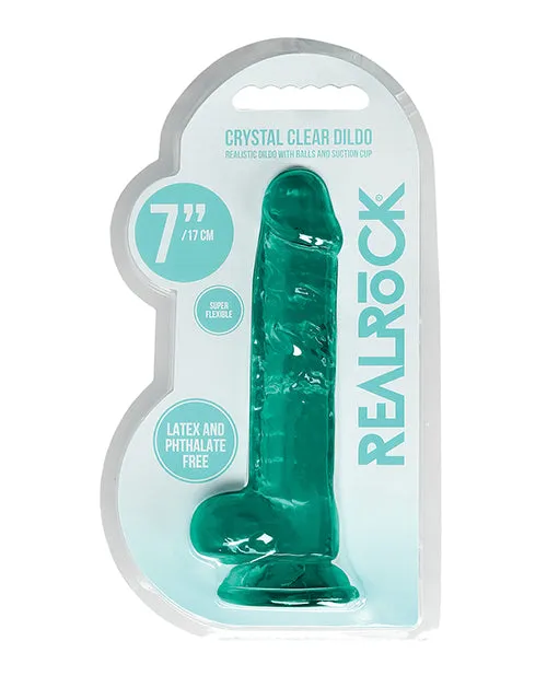 Shots America LLC Female Sex Toys Realrock Crystal Clear 7 Dildo with Balls Turquoise