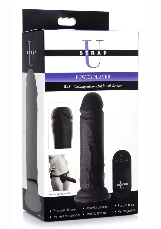 STRAP U Female Sex Toys Strap U Power Player 28x Vibrating Silicone Rechargeable Dildo 65in with Remote Control