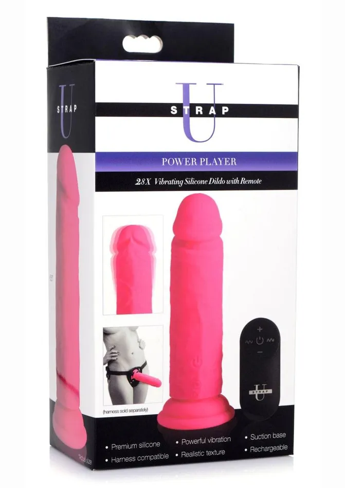 STRAP U Female Sex Toys Strap U Power Player 28x Vibrating Silicone Rechargeable Dildo 65in with Remote Control