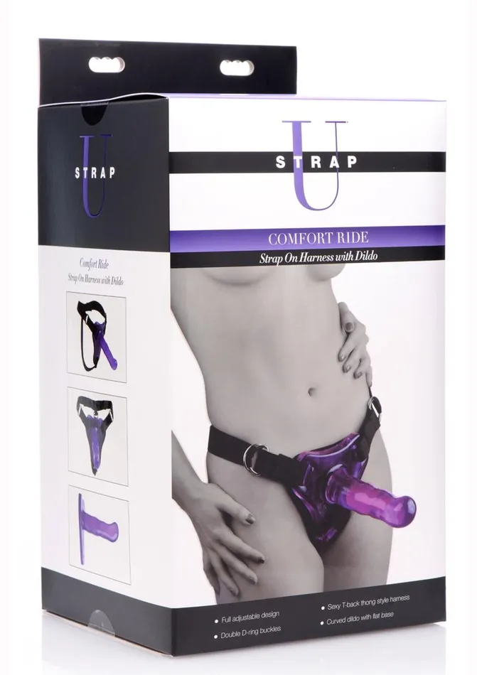 STRAP U Strap U Comfort Ride Black StrapOn Harness with Purple 7in Dildo Female Sex Toys