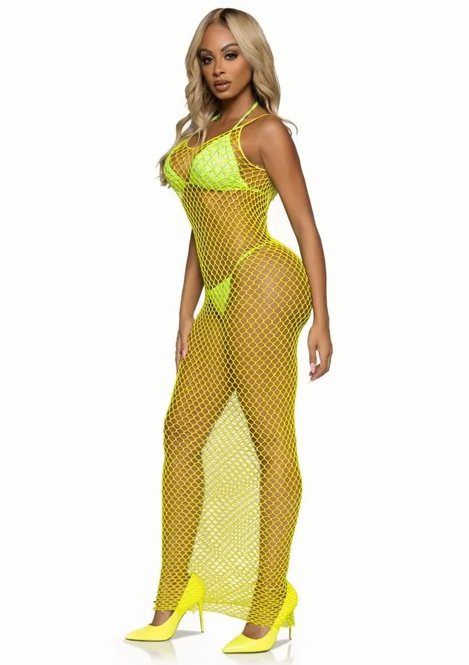 Teddies And Bodies Leg Avenue Leg Avenue Woven Twist Net Backless Maxi Dress One Size Lemon